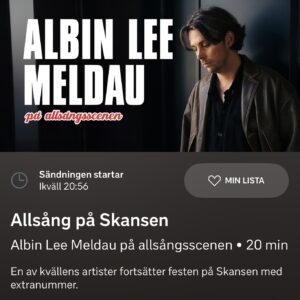 Albin Lee Meldau Instagram - 20:00 ikväll går premiären för Allsång på Skansen, missa inte!! Stanna dessutom kvar för något alldeles extra i slutet ❤️