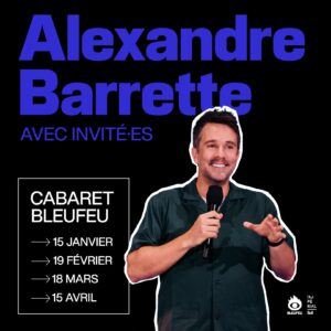 Alexandre Barrette Instagram - C'est à Québec, ma ville préférée sur terre. C’est 4 soirs cet hiver. 
C’est avec mes plus gros coups de cœur du moment en humour au Québec. Ça va être des soirées qui n’auront aucun bon sens. Pénurie de bon sens. Attends-moi… Je viens de parler au gérant, il me confirme : BACK ORDER DE BON SENS!
J’animerai ces soirées où j’en profiterai pour vous présenter du nouveau matériel exclusif et je serai accompagné de plusieurs invités différents à chaque spectacle. 

C’est le rendez-vous à ne pas manquer à Québec cet hiver! Ça se passe à l’Impérial Bell et on organise ça avec la gang de @Bleufeu_ (FEQ, etc.)!!!!
Tu peux acheter tes billets pour 1 soir seulement, mais il y a aussi un bon rabais si tu achètes les 4 soirées comme cadeau de noël dernière minute à ta douce moitié!!!! 

Invités différents … à chaque mois !!!

Achète tes billets : 
15 janvier - 19 février - 18 mars - 15 avril