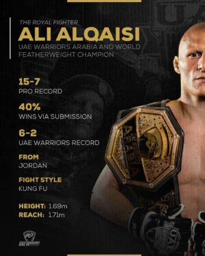 Ali Al-Qaisi Instagram - Ali Alqaisi, our reigning champion, is stepping back into the cage for his title defense next month. Here’s some valuable information about the champion. 🥊🏆

#UAEWarriors