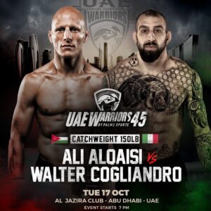 Ali Al-Qaisi Instagram - Almost time Abu Dhabi 🇦🇪, be ready for anther war and anther victory ✌️ on October 17th, see you soon guys 🥷🔪
The Royal Fighter 👑
Free Palestine 🇵🇸 
Jordan first 🇯🇴