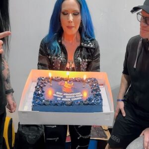 Alissa White-Gluz Instagram - They got me! 🤣

On May 22nd we had the pleasure of being all together to celebrate Daniel’s birthday - but that’s not all. The drumset dream team includes @kuschdrums - our beloved DJ Oatmeal and drum tech extraordinaire, and believe it or not, May 22nd is Kusch’s birthday too!

I am not a big fan of getting surprised but I LOVE surprising other people. So we set our sneaky plans in place to surprise Daniel and Kusch with a birthday party before the show in Jakarta. 

Much to MY surprise (a good one for once), when we flipped open the birthday cake box, inside was also a big, blue, vegan, anniversary cake for me! Can you believe it was exactly 10 years to the date since my first show with @archenemyofficial in Bucharest?! 🤯

Thank you so much to my band and crew brothers for remembering this special occasion and for showing me that surprises can be good 💙 I’m so happy I got to commemorate such a milestone with (almost) the whole family present! It really meant a lot to me! Thank you Michael, Daniel, Francois, Kusch, Paavo, Diac, Joey, Sharlee, Patty, Martin as well as the local crew (and the four missing blondes!) for making my first time Indonesia (a place I have wanted to visit for years) truly special! 💙