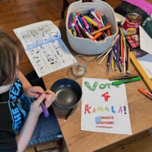 Amanda Palmer Instagram - Vote 4 Kamala. By Ash, age 8. 

We stayed up super late to watch the closing speeches of the DNC the other night. 

Ash was so tired he fell asleep during @kamalaharris’ speech, but he was transfixed by the speakers, especially the republican calling Trump a “weak” man, a statement Ash really fixated on, and starting asking about. Why?

I explained Trump’s childhood trauma and his need for control and power at all costs because of his mangled heart and fear-based attitude towards life. 

Ash asked if he could vote. 

We explained how it works. He was mad he couldn’t vote.

Then he asked what he COULD do. I told him he could try to convince adults to vote. So he asked if he could make a poster and hang it around town. My heart exploded that he thought of this himself. He knows how it’s done. 

He spent an hour yesterday drafting and designing this poster while I figured out where we could get some color copies made. 

This kid wants you to vote. 

Please vote. 

If you aren’t sure you’re registered or need guidance, go to @headcountorg. They’ll help you. 

Everybody. Please. Vote. 

♥️🔥🌈💜🇺🇸🎯🎉🎹🫡