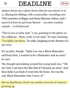 Aml Ameen Instagram - This is my story. At least part of it. And what’s next . 😎💫 @deadline 

A big thank you to @showbaz for this discussion. A premiere interview for me.

Charts my 15 year career in Hollywood. Some great real life moments, like arriving in LA as one the first Brits of my generation to land a 🇺🇸 job. Now it’s often, but back in 2010, it was a big deal.  Growing up with some of my dearest friends illumi, TJ, Jason B, Jay H, Darrell, Rahk.

Living like the Fresh Prince of Bel Air in @francesfisher  pool house 😁  To staying with Kathy Bates during the Harry’s Law years.  Reflecting upon this time, it’s mad I left my home comforts and national notoriety to pursue a goal in a whole other country at 23. Glad I did.

Baz, you’ve really written a love letter about a portion of my life & career. A few moments missing, mainly the great love stories👸🏾, but I’ll save that for my movies 📝✍🏾

Enjoy the swipe.
Link in bio

Big love

AA 👊🏾 🖤

1-13