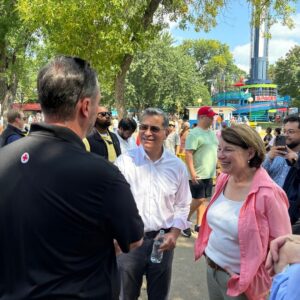 Amy Klobuchar Instagram - I joined HHS Secretary Becerra for his first time at the MN State Fair. We met some great people, admired the crop art, and stopped by the American Red Cross booth to thank volunteers and blood donors.