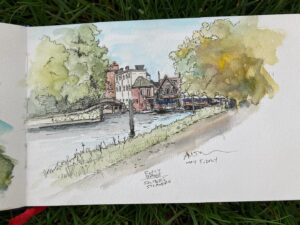 Andrew Peterson Instagram - So good to be back in Oxford for a few days before heading up to #hutchmootuk2024! The Eagle and Child is still closed, but someone has in fact bought it and is going to reopen it one of these days. Sketched along the Thames, then did a Sneaky Book Signing of the complete @wingfeathersaga at @blackwellbooks.