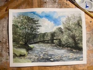 Andrew Peterson Instagram - The River Irthing footbridge, along Hadrian's Wall, watercolor and gouache. Do I spy @quaerentia?