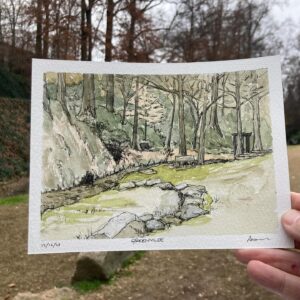 Andrew Peterson Instagram - A quick watercolor and ink sketch. So good to be back in Greenville, which I think of as the Rivendell of the South. The downtown integration with Reedy River Falls is marvelous. Playing here tonight, then Jacksonville tomorrow, then the band and crew and I will be home for a well-earned rest. This tour has been wonderful, and I can’t wait for the 25th next year!
