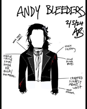 Andy Biersack Instagram - Thank you for the tremendous response to the #Bleeders music video and single! I wanted to take a second to thank @saintsoftheundead for his incredible creative execution of our performance jackets worn in the video. I’ve attached my original design sketches here and you can see the evolution that everything went through as well as Lee’s final work in the last slides. Sketching out concepts and world building is one of my greatest joys in relationship to the visual and theatrical side of what we do and I feel so fortunate to have the opportunity to work with incredible people like Lee and so many others. Go check out all of Saints of the Undead’s work!

BTS photos by @anabeldflux 

Bleeders streaming everywhere!