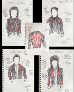 Andy Biersack Instagram - Thank you for the tremendous response to the #Bleeders music video and single! I wanted to take a second to thank @saintsoftheundead for his incredible creative execution of our performance jackets worn in the video. I’ve attached my original design sketches here and you can see the evolution that everything went through as well as Lee’s final work in the last slides. Sketching out concepts and world building is one of my greatest joys in relationship to the visual and theatrical side of what we do and I feel so fortunate to have the opportunity to work with incredible people like Lee and so many others. Go check out all of Saints of the Undead’s work!

BTS photos by @anabeldflux 

Bleeders streaming everywhere!
