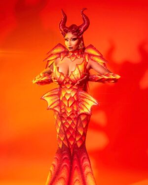 Angeria Paris VanMicheals Instagram - She puts the drag in “Dragon” 🔥🔥🔥

Dress: @uneekbyanthony 
Airbrush: @troycford 
Design Concept: @artpop_18 
Hair: @hair_by_koji_ichikawa 
Photos: @ericrichardmagnussen