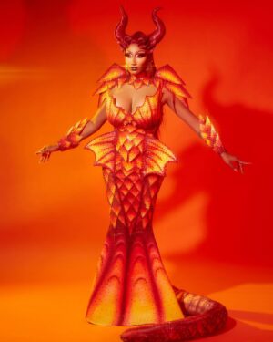 Angeria Paris VanMicheals Instagram - She puts the drag in “Dragon” 🔥🔥🔥

Dress: @uneekbyanthony 
Airbrush: @troycford 
Design Concept: @artpop_18 
Hair: @hair_by_koji_ichikawa 
Photos: @ericrichardmagnussen