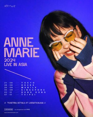 Anne-Marie Instagram - ASIA!!! I WILL BE BACK IN SEPTEMBER AND I CAN’T WAIT 🌸🌸🌸
 
🇯🇵 Tokyo - 24th September
🇯🇵 Osaka - 26th September 
🇵🇭 Manila - 28th September 
🇸🇬 Singapore - 30th September 
🇭🇰 Hong Kong - 3rd October 
🇹🇼 Taipei - 7th October

Japan, general sale starts at 10am on 29th June. All other dates, general sale starts Friday 24th May!

SEE YOU ALL THERE 💗💗💗

📸 @willbeach__