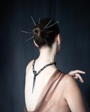Anu Tera Instagram - • Double Spear Hairpin set   Single Spear necklace • #anutera #darkfashion #wearableart #gothicfashion #hairpin