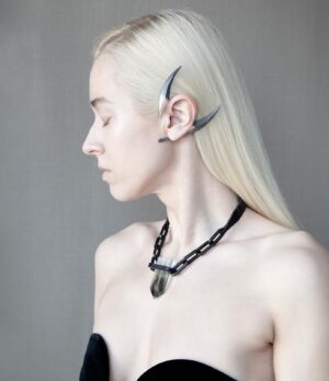 Anu Tera Instagram - New Collection • Phantom Quartz Choker   Lunar Eclipse Ear cuff • @_eliise #anutera #earcuff #phantomquartz #earthmagic #wearableart #talisman #choker #crystaljewelry