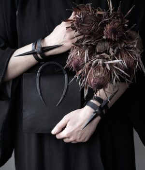 Anu Tera Instagram - • All bags -20% • Iron Spike bracelets form the new collection • #anutera #darkart #wearableart #satchelbag #allblackoutfit #gothicjewelry #blackjewelry