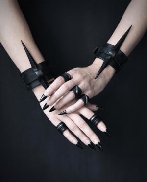 Anu Tera Instagram - • Iron Thorn bracelets   Iron Stroke rings • #anutera #darkfashion #avantgardefashion #wearableart #thorns #blacksmith #gothicstyle