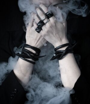 Anu Tera Instagram - • Braided Claw Cuffs   Iron Stroke rings • #anutera #darkart #blackjewelry #wearableart #gothicjewelry #allblackeverything