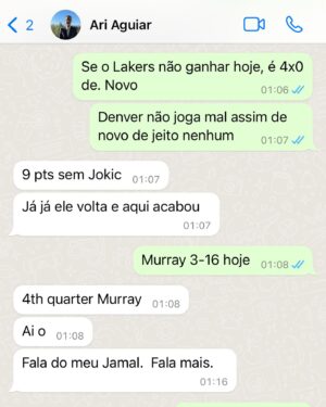 Ari Aguiar Instagram - E essa conversa que tive com o @ariaguiar durante o jogo do Denver x Lakers? Inacreditável! Ari, passa os números da mega sena aí, pô!

#Nba #nbabrasil #nbanaespn #basquete #basquetebrasil #basket #basketball #jamalmurray #murray #nuggets #denver