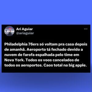Ari Aguiar Instagram - Que espalhada de farofa danada. Knicks 2 -0 na série e moral do Philadelphia ta pra baixo do pé que coisa horrível.