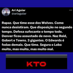 Ari Aguiar Instagram - Que resiliência desse time de Minnesota. Que time casca. Vai ser complicado pra qualquer time da nba segurar esse Lobo. Impressionante como é difícil ganhar na nba. Tem que sua sangue nesse oeste. Vai ser demais daqui até o fim #nba #nbabrasil #nbaplayoffs