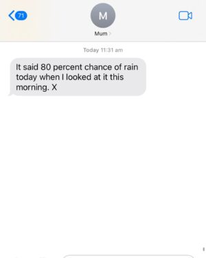 Ash Williams Instagram - Make sure you subscribe to my Mum’s SMS weather alerts.