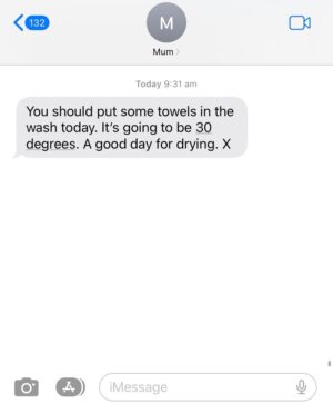 Ash Williams Instagram - Make sure you subscribe to my Mum’s SMS alerts. 
P.S If you like these Mum texts then come to my new comedy show ‘Dinner’s Getting Cold’ next week in Melbourne. There will be never before seen Mum texts and new stories. 2 shows only March 13 & 20. Link in bio