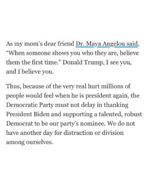 Ashley Judd Instagram - Today I published an essay in @usatoday. I hope you might read the whole piece. 

Yes, it is about what I believe is the deeply urgent imperative that a Democrat be voted into the office of President this November.

It is about how I respect and honor President Biden, a deeply decent man, and feel immense gratitude for all that has been gained. I particularly acknowledge his multi-decade commitment to ending male violence against women.

It is about how, at this infection point, I kindly and firmly invite him to voluntarily, gracefully step aside, creating space for a talented, robust Democrat to ensure the incalculable and unprecedented cruelty of a second Trump administration does not inflict harm upon millions of Americans, especially the more vulnerable among us.

And this essay is about more. I hope you will see that.

It is also about family, living in more rural places, and how we can, should and must stand up for what we believe in as individuals—and find a way, somehow, someway, to hold our dearest loved ones closer than we hold political beliefs.

Yes, I want to beat the other guy in November. And I also really want to beat my Pop at Canasta this evening after supper, sitting out on the back porch, with the lightening bugs’ magic and the song of the cicadas.

I fight for my beliefs. But I don’t fight with my family about politics. I love them too much to do that.  With family, I am less invested in who is right and who is wrong. I am much more invested in what is true. Because family love is true.