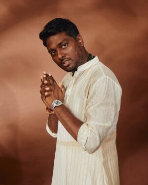 Atlee Kumar Instagram - Pooja vibes

Stylist @jukalker 
Kurta @jade_bymk
And Handwoven silk veshti
Photographer @mohitvaru 
Makeup @avnirambhia