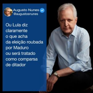 Augusto Nunes Instagram - Ou Lula diz claramente  o que acha da eleição roubada por Maduro ou será tratado como comparsa de ditador

#jornalista #jornalismo #revista #instagram #informação #viral