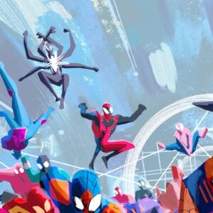 Aurélien Predal Instagram - #spidermanacrossthespiderverse - Last batch of colour keys from the ‘Vertical Train Sequence’ .

That shot with all the spider people was both super fun and challenging to paint: the layout I initially was given only had a generic Spider-Man model duplicated many times. The rough poses and placements were there, but they didn’t have any character specificity. 

I was later given a big pdf with designs (mostly done by @kristaferanka I think) of all the characters the directors wanted to cast in this scene. They were so many! The cool thing is that I could decide where to place each of them in the image in order to get - in my opinion - the best composition possible for that key. Then it was just about finding a way to keep all those character readable and paint it the most efficiently possible, as time was running. Quite glad there was the T-Rex in the cast! Can’t remember though if it’s still there in the final shots… 

(For the shot with Miles falling toward the city, I copy-paste pieces and painted on top of one of @macksztaba ‘s massive Nueva York design painting)

#spiderversemovie #spiderverse #spiderman #spidermantrex #trex #milesmorales #sonypicturesanimation
