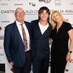 Ben Turland Instagram - Very honoured to be named one of @castingguildaust rising stars this year. Big thanks to my parents (aren’t they bloody adorable) for making the trip for the night and my team @thexdivision for the constant hustle since literally day one! 10 years and counting!! 
Felt very special standing next to some friends and fellow actors up there last night, big smiles from me! 🤍
