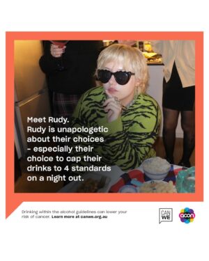 Benjamin Law Instagram - g’day sydney i am now officially the face of drinking in moderation (if you saw me at late night queer dance the other weekend shut up)

real talk: i’m here alongside queer lovelies @girlwhereyouat @rudyjeanrigg and @kirstywebeck to hover over you like benevolent queer emerging elders on bus stops across sydney to gently remind fellow gaylords that:

* yes booze is delicious but
* queers drink more that cis-het people on average 
* over 4 drinks a day or 10 per week increases your risk of cancer 

so have fun, stay within guidelines, and let’s be cool and supportive with each other about reducing booze intake or going plain booze-free 😘

follow @canwe.org.au for more info 🤙🤙🏿🤙🏼

__

📸: the talented AF @jeffandersenjnr who you should follow rn; campaign courtesy of community heroes @aconnsw; thanks to fave local queer bar @imperialerskineville for letting us shoot inside you (so to speak)