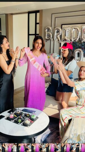 Bhoomika Mirchandani Instagram - You can now contact us for more SURPRISE parties 🤪 

#surprisebacheloretteparty 
For the one and only 
@officialsurbhic 👰‍♀️ 

💜

❤️
Powered by this beautiful location at @fairfieldbymarriottmumbai 💖💯