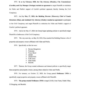 Billy Corben Instagram - #BREAKING: Miami Mafia FAILS to get all counts dismissed in new federal lawsuit that could bankrupt the city — filed by Little Havana businessmen and Ball & Chain owners who already won $63.5 million corruption judgment against Commissioner Joe Carollo last year. #BecauseMiami

U.S. Judge Federico Moreno has ordered at least 9 counts to move forward — including the Civil Conspiracy Claim Against Defendant City of Miami (aka “The Vile Little Plan”) that alleges the city government behaved like a criminal racketeering organization, weaponizing city agencies to violate constitutional rights of free speech and private property for political revenge.

Moreno says plaintiffs “satisfy the pleading requirement” to move ahead with their claim that government officials — including Carollo, city manager Art Noriega, disgraced fired city attorney “Tricky” Vicky Mendez, assistant city attorney Rachel Dooley, then building director “Ace” Marrero (promoted this year to assistant city manager of infrastructure), chief of unsafe structures Rene Diaz, fire marshal Adrian Plasencia, zoning director Daniel Goldberg, and Carollo’s chief of staff William Ortiz — “agreed to participate in the Civil Conspiracy” against the beloved Calle Ocho property owners and destroy their businesses in retaliation for their support of Carollo’s opponent in the 2017 commission election.

This is the case in which Miami taxpayers are paying 23 (!!!) outside attorneys to defend the city and 11 individual officials. Gotta pay the corruption tax! 

Judge Moreno has yet to file orders on the additional 127 counts in the complaint. @iamchristineking