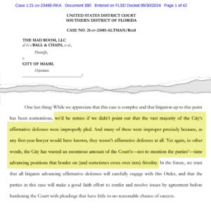 Billy Corben Instagram - #BREAKING: Federal Judge Roy Altman strikes or denies 33 out of 42 of the City of Miami’s affirmative defenses in the latest Ball & Chain civil corruption case that could bankrupt the city. Altman called most of their defenses “ridiculous” and “improperly pled…because, as any first-year lawyer would have known, they weren’t affirmative defenses at all.” #BecauseMiami 

Judge Altman says Miami city attorneys and their outside lawyers from firms Buchanan Ingersoll & Rooney and @DentonsGlobal “wasted an enormous amount of the Court’s-not to mention the parties’ —time advancing positions that border on (and sometimes cross over into) frivolity.”

Corruption Tax: This is the inevitable result of @mayorofmiami Francis Suarez, commissioners Manolo Reyes @manolo_4_miami Joe Carollo and Christine King @iamchristineking and city attorneys recklessly handing over a blank check with NO OVERSIGHT to lawyers with perverse incentives who are playing with the house’s (read: the taxpayers’) money. It’s a multimillion dollar grift. Quintessential taxation without representation and the antithesis of fiscal conservatism.