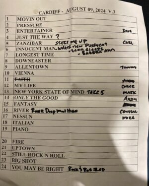 Billy Joel Instagram - About Last Night.  CARDIFF ! 

#setlist #Cardiff #Wales