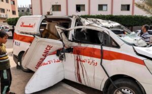 Bobbi Salvör Menuez Instagram - images of palestinian ambulances from recent months

imperialism & zionism rework the meanings of language to suite their colonial project, and to maintain their "justification" for decimation. 

what does political violence mean if not genocide - ongoing - daily hell beyond comprehension, impossibly far beyond the gut-wrench of witnessing the horror from afar. lived horror for thousands of people, most of whom are children - who are considered "terrorists" by fact of their being born in occupied Palestine, and wanting to live. 

and our elected officials give a standing ovation for their slaughter. 

feel this aching reality here, and our parts in it.
may the power of our collective grief, fury & capacity for joy guide us into collective liberation ❤️‍🔥
