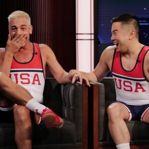 Bowen Yang Instagram - getting ready for the celine dion lady gaga concert (olympics) TONIGHT!!!! thank you @jimmykimmellive and @lamorne for letting us chat “Two Guys Five Rings”! @mjonf @thesonialee ✨🫶🏹