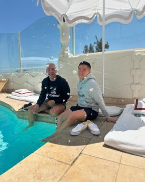 Bowen Yang Instagram - Pool hopping is a sport and @jcrewmens x @usaswimming is the uniform #injcrew #ad We take spectator sports very seriously!!!