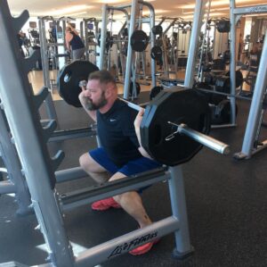 Brad William Henke Instagram - First time squatting in 20 years lol.  Still got that form.  Did 225lbs - 3 sets of 10reps 💪🏼. It's a start ! In college I squatted  700 pounds - but had help 💊💉💯😜
