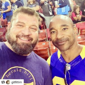 Brad William Henke Instagram - BIG HEAD (me)- small head (tim)- rams - saints  game was so FUN - thanks @gitfittim