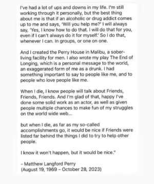 Brandon Mychal Smith Instagram - I write this with a heavy heart , yesterday I cried tears of love for my friend , my mentor and someone who was like a father to me @mattyperry4 . Matt took me to my first hockey game in Canada when we were filming
 The Ron Clark Story & literally treated me like a son every day of shooting this movie. Not only did he embrace me as a son but he opened his heart to my father & sister every day on set. He was that effortless ray of light & love every moment.  He challenged me , he raised my level of focus and together we created art . My performance in this film was for me the best of my career because of Matt , he allowed me to take risk embrace my vulnerabilities while wearing my emotions on my sleeve transcending space and time . We cried together , we laughed together and we created art for the world to hopefully be inspired for generations to come. Was hoping to run into you again on a red carpet somewhere and laugh about that first hockey game Matt but I know I will see you again behind those shiny golden gates one day .
 I love you and I miss you .
 🕊️ rest in paradise @mattyperry4 🙏🏾