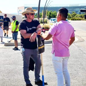 Brendan Fehr Instagram - A bizarro Oppenheimer/Barbie encounter on the @sagaftra picket line in #NewMexico? Thanks for coming out @kobtv4 #sagaftra #sagaftrastrong 
📸: @marc_h_comstock_