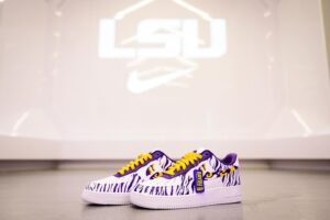 Brian Kelly Instagram - Enter to win a chance to win BK’s custom shoes from the Auburn win and support Bayou Traditions, the Official Collective of LSU Athletics