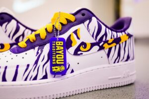 Brian Kelly Instagram - Enter to win a chance to win BK’s custom shoes from the Auburn win and support Bayou Traditions, the Official Collective of LSU Athletics