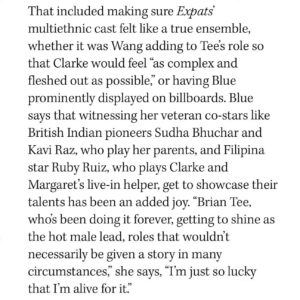 Brian Tee Instagram - THIS... an article so incredibly poignant to @sarayublue and I's lived experiences in this industry. My love to @thumbelulu the muse, that gave us the opportunity to finally shine. And grateful to @therebeccasun for such an incredible piece. Here are some excerpts from the article and catch #Expats @primevideo