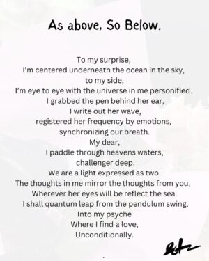Broderick Hunter Instagram - A Gift from God 💐

Heaven is here, so are we.
Perfect by design as far as my eye can see. 
Awaken in divine time,
As your late and early rise is aligned.
Reflect on the ways by the waves,
As the ocean mirrors our sky.
You tether where love is true,
God is beauty in the image of you. 
In all realms, you are the universal muse. 

 💐

May I Express

I predicted a moment like this to exist,
Before I did, a shadow casted, 
Over my eye, an aura would emit.
As Nature’s nectar drips from her lips.
I lift my head under her tree of life, 
I turn my body, she tuned my mind,
For my time, she gifts me hindsight. 
I shared my soul, as she poured us wine.
In her garden at peace,
Here I can see where Fibonacci speaks,
She is a flower for life.
I offer my flesh for her seeds.
To sip in bliss,
Under the generational lucky tree. 

TRUST IS KEY
I quiet my voice.
By choice,
For I know the plans I have yet to see

Thank you @luckygirlrose for having me 🥂