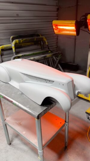 Bryan Fuller Instagram - Tech Tip Tim  from @evercoat and I had a really fun day yesterday getting our 1/5 scale Fleetwood model bodyworked and into their Polyester Primer.  We #3Dprinted it in 3 pieces and glued it into one.  Keep an eye out on #YouTube over the next few weeks for the how to tech pieces on the procedures and science behind these awesome materials that create our gorgeous paint jobs!  Hoping to have a customer commission us to build this @hotwheels model into a real life 19.5 foot aluminum art deco masterpiece!  What color would you pick?  I’m thinking pearl green or silver.
#hotwheels #fullermoto #cadillac #hotrods #coachbuilding #customcars #caffeineandoctane  #evercoat #indasausa #sata