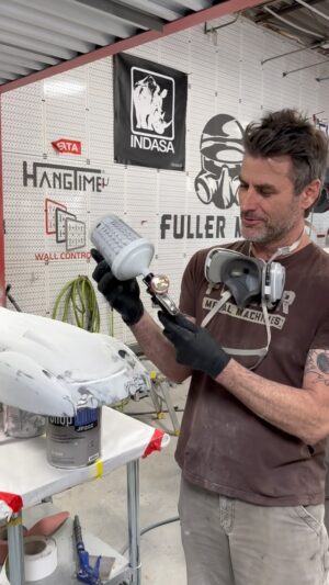 Bryan Fuller Instagram - So pumped with this new @sata_by_dan_am SataJet 100 BP spray gun for Polyester Primer.  It’s  a 2.5 tip with the short horns so when spraying polyester filler it doesn’t build up on the horns.  This  gun is also great for Raptor Bedliner or texture coats. Plus great for huge flake.  My old 2.2 would do it but not as fast as desired….now it’s perfect!  One more #IndasaAbrasives sanding of the #Evercoat Poly and she should be close to paint.  What color?  Humm.  On display with much of our collection @ameliaconcoursofficial in two weeks March 3rd weekend.  So close!! #satajet #sata #satabydanam #paintshop #custompaint #paintshop #indasa #caffeineandoctane #theamelia #ameliaislandconcours #fullermoto #wallcontrol #bodyshop