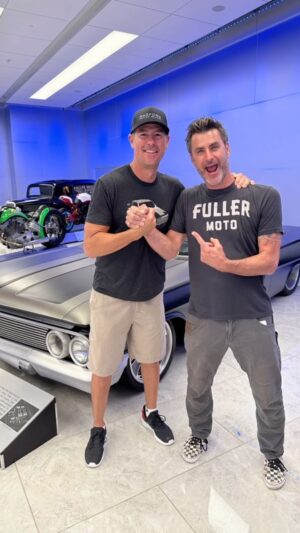 Bryan Fuller Instagram - Really humbling and a blast that @chrisjacobs70 could join @pcannonfuller and our fun crew for the #ForgedbyFuller weekend!  @chipfooseofficial @courtney_hansen , Chris and I met on the pilot episode of #overhaulin …under extreme pressure to finish a car in 7 days we became fast friends that has lasted for 23 years now.  They taught me some tv hosting tips and tricks, gave advice and showed me the way.  Bring in front of the camera can be nerve racking to get started but these three gave me confidence I could do it.  Wish I could go back and relive that weekend in slow motion…but after a week off it’s back to work!  Time to finish a couple of projects that are pretty close.  Happy Sunday everyone…get out there and build something!  #Fullermoto #savoyautomobilemuseum
